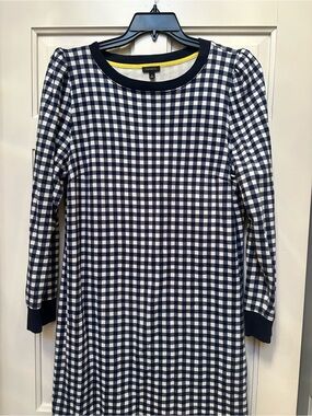 Talbots Navy and White Gingham Long-Sleeve Shift Dress